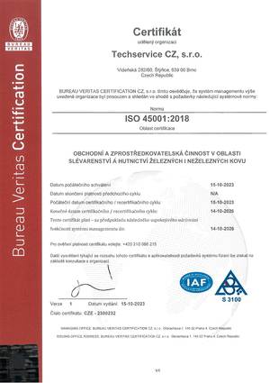 Certifikaty Techservice CZ HSMS 45001 1 s